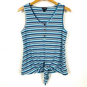 A.n.a Blue Striped Tie Front Henley Women’s Casual Sleeveless Tank Top, Medium